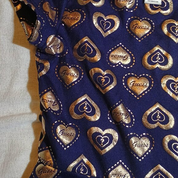 GUESS/Dress/Girls Large 6X/Gold & White/Heart Print Short Sleeve Casual Fashion - Picture 5 of 11